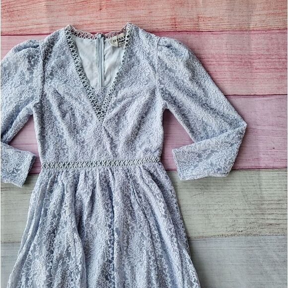 Jessakae Leah Ryder Felicia Blue Lace Long Sleeve Flare Mini Dress Size … - Picture 10 of 12